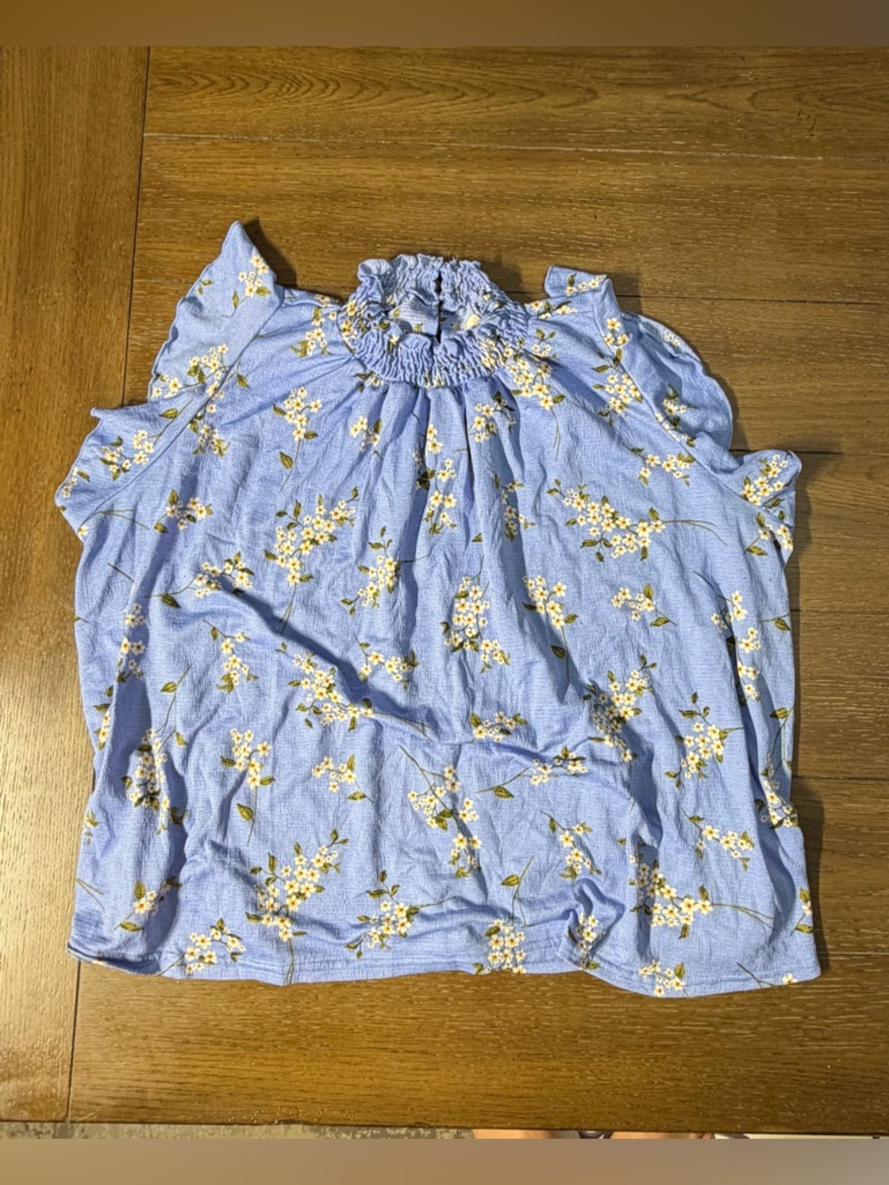 MELLODAY Blue Floral Ruffled Neck flowy boho Tank size XL